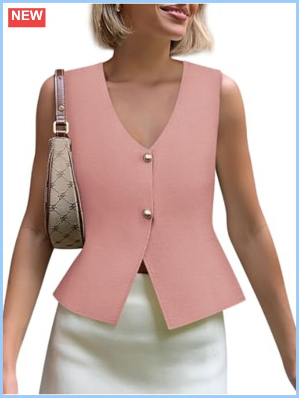 Womens Sweater Vest V Neck Button Down Crop Knit Sleeveless Cardigan